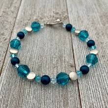 Load image into Gallery viewer, Teal Swarovski Crystal and Pearl Bracelet