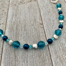 Load image into Gallery viewer, Teal Swarovski Crystal and Pearl Bracelet