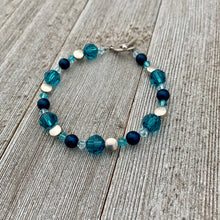 Load image into Gallery viewer, Teal Swarovski Crystal and Pearl Bracelet