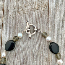 Load image into Gallery viewer, Freshwater Pearl, Black and Grey Czech Glass Bracelet