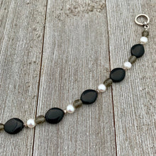 Load image into Gallery viewer, Freshwater Pearl, Black and Grey Czech Glass Bracelet