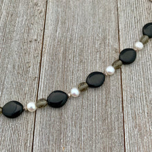 Load image into Gallery viewer, Freshwater Pearl, Black and Grey Czech Glass Bracelet