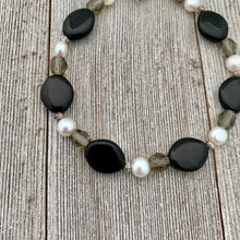 Load image into Gallery viewer, Freshwater Pearl, Black and Grey Czech Glass Bracelet