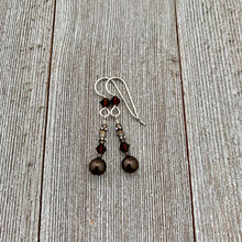 Load image into Gallery viewer, Deep Brown Swarovski Pearl and Mocca Swarovski Crystal Sterling Silver Earrings