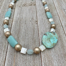 Load image into Gallery viewer, Terra Agate / Mother of Pearl / Amazonite / Aquamarine / Metallic Wood Necklace