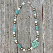 Load image into Gallery viewer, Terra Agate / Mother of Pearl / Amazonite / Aquamarine / Metallic Wood Necklace