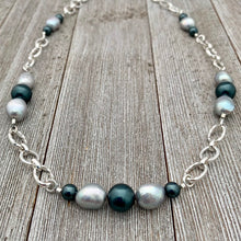 Load image into Gallery viewer, Grey Freshwater Pearls / Tahitian Swarovski Pearls / Silver Plated Chain Necklace