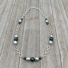 Load image into Gallery viewer, Grey Freshwater Pearls / Tahitian Swarovski Pearls / Silver Plated Chain Necklace