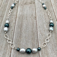 Load image into Gallery viewer, Grey Freshwater Pearls / Tahitian Swarovski Pearls / Silver Plated Chain Necklace