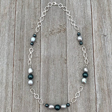 Load image into Gallery viewer, Grey Freshwater Pearls / Tahitian Swarovski Pearls / Silver Plated Chain Necklace