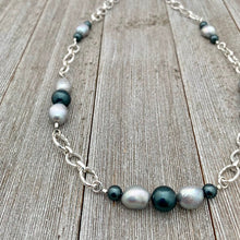 Load image into Gallery viewer, Grey Freshwater Pearls / Tahitian Swarovski Pearls / Silver Plated Chain Necklace