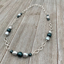 Load image into Gallery viewer, Grey Freshwater Pearls / Tahitian Swarovski Pearls / Silver Plated Chain Necklace