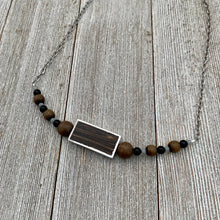 Load image into Gallery viewer, Silver Framed Wood / Greywood / Onyx / Grey Crysals / Antique Silver Chain Necklace