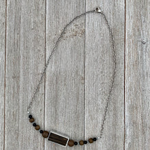 Load image into Gallery viewer, Silver Framed Wood / Greywood / Onyx / Grey Crysals / Antique Silver Chain Necklace