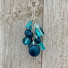 Load image into Gallery viewer, Teal Cluster Necklace with Swarovski Crystals and Pearls