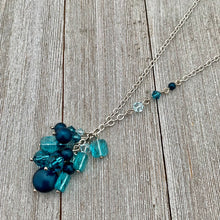 Load image into Gallery viewer, Teal Cluster Necklace with Swarovski Crystals and Pearls