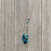 Load image into Gallery viewer, Teal Cluster Necklace with Swarovski Crystals and Pearls