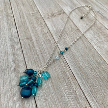 Load image into Gallery viewer, Teal Cluster Necklace with Swarovski Crystals and Pearls