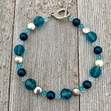 Load image into Gallery viewer, Teal Swarovski Crystal and Pearl Bracelet