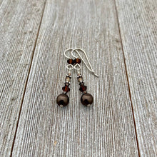 Load image into Gallery viewer, Deep Brown Swarovski Pearl and Mocca Swarovski Crystal Sterling Silver Earrings