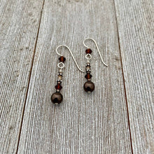 Load image into Gallery viewer, Deep Brown Swarovski Pearl and Mocca Swarovski Crystal Sterling Silver Earrings