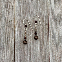 Load image into Gallery viewer, Deep Brown Swarovski Pearl and Mocca Swarovski Crystal Sterling Silver Earrings