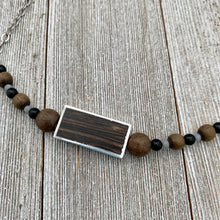 Load image into Gallery viewer, Silver Framed Wood / Greywood / Onyx / Grey Crysals / Antique Silver Chain Necklace