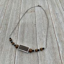 Load image into Gallery viewer, Silver Framed Wood / Greywood / Onyx / Grey Crysals / Antique Silver Chain Necklace
