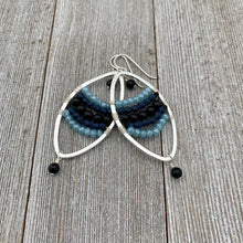 Load image into Gallery viewer, Onyx / Navy Blue Czech Glass / Blue Grey Crystals / Oval Hoop Earrings