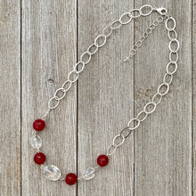 Load image into Gallery viewer, Red Quartz / Clear Crystals / Silver Plated Chain Necklace