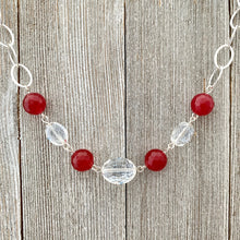 Load image into Gallery viewer, Red Quartz / Clear Crystals / Silver Plated Chain Necklace