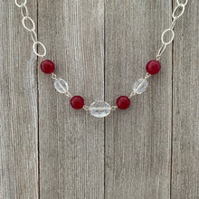 Load image into Gallery viewer, Red Quartz / Clear Crystals / Silver Plated Chain Necklace