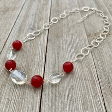 Load image into Gallery viewer, Red Quartz / Clear Crystals / Silver Plated Chain Necklace
