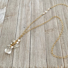 Load image into Gallery viewer, Crystal Quartz / Swarovski Pearls / Black Diamond Swarovski Crystals / Clear Oval Crystals / Matte Gold Chain / Cluster Necklace