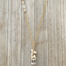 Load image into Gallery viewer, Crystal Quartz / Swarovski Pearls / Black Diamond Swarovski Crystals / Clear Oval Crystals / Matte Gold Chain / Cluster Necklace