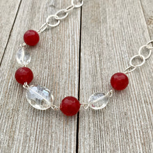Load image into Gallery viewer, Red Quartz / Clear Crystals / Silver Plated Chain Necklace