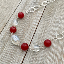 Load image into Gallery viewer, Red Quartz / Clear Crystals / Silver Plated Chain Necklace