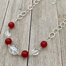 Load image into Gallery viewer, Red Quartz / Clear Crystals / Silver Plated Chain Necklace