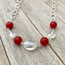 Load image into Gallery viewer, Red Quartz / Clear Crystals / Silver Plated Chain Necklace