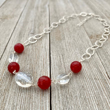 Load image into Gallery viewer, Red Quartz / Clear Crystals / Silver Plated Chain Necklace