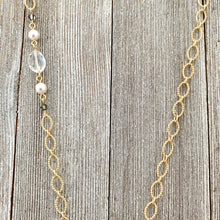 Load image into Gallery viewer, Crystal Quartz / Swarovski Pearls / Black Diamond Swarovski Crystals / Clear Oval Crystals / Matte Gold Chain / Cluster Necklace