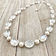 Load image into Gallery viewer, Crystal and Pearl Necklace, Adjustable Length, Sparkle, Bling, Bridal Jewelry, Wedding, Formal