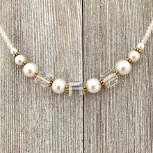 Load image into Gallery viewer, Crystal and Pearl Necklace, Swarovski, Gold Accents, Adjustable Length, Bridal, Wedding, Formal