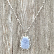 Load image into Gallery viewer, Blue Lace Agate Pendant, Freshwater Pearl, Faceted Czech Glass, Flat Cable Chain, Pendant Necklace