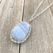 Load image into Gallery viewer, Blue Lace Agate Pendant, Freshwater Pearl, Faceted Czech Glass, Flat Cable Chain, Pendant Necklace