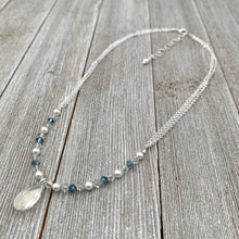 Load image into Gallery viewer, Swarovski Crystals and Pearls, Crystal Teardrop, Silver Shade, Light Sapphire Satin, Adjustable