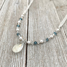 Load image into Gallery viewer, Swarovski Crystals and Pearls, Crystal Teardrop, Silver Shade, Light Sapphire Satin, Adjustable
