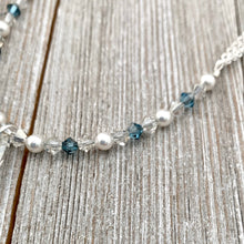 Load image into Gallery viewer, Swarovski Crystals and Pearls, Crystal Teardrop, Silver Shade, Light Sapphire Satin, Adjustable