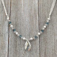 Load image into Gallery viewer, Swarovski Crystals and Pearls, Crystal Teardrop, Silver Shade, Light Sapphire Satin, Adjustable