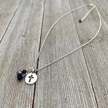Load image into Gallery viewer, Cross Charm Necklace, Purple, Lavender, Dangles, Swarovski Crystals, Simple, Gift, Women, Teens